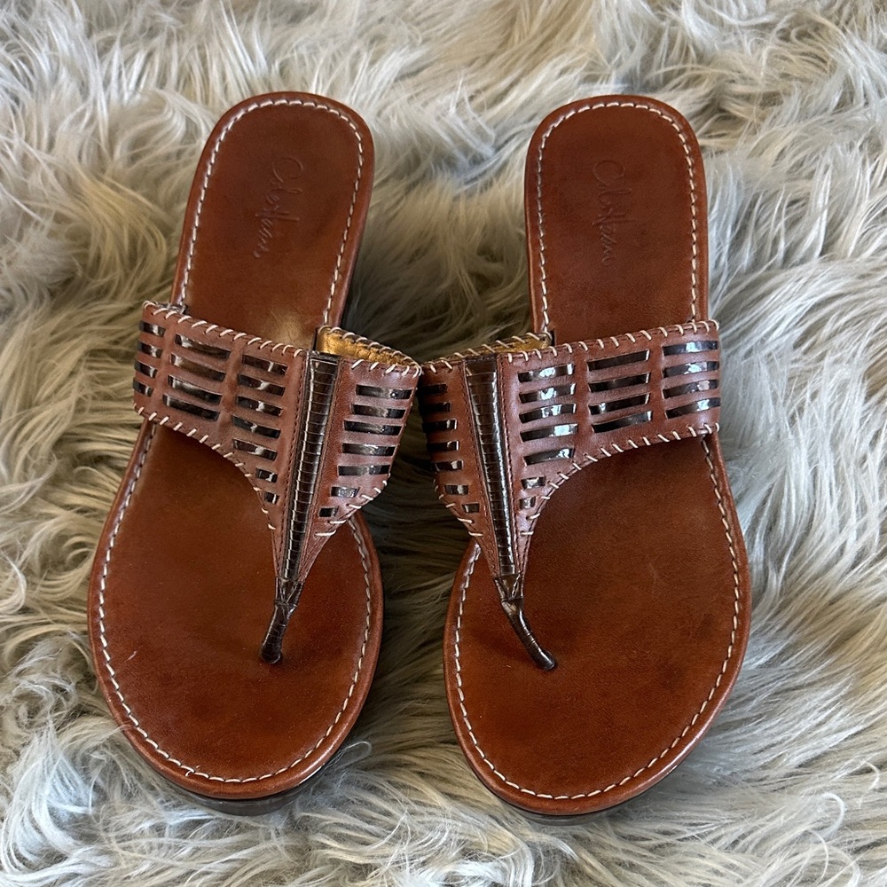 🌷🌷Cole Haaan Brown Leather Woven Thong wedges - Women 8B